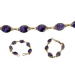Ladies Excellent Quality 9ct Gold Bracelet - Set With 6 Well Matched Large Blue John Oval Shaped