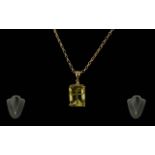 Ladies 9ct Gold Gem Set Pendant Attached to a 9ct Gold Fancy Chain. Both Pendant and Chain Marked