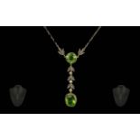 Victorian Period 1837 - 1901 Ladies Pleasing 9ct Gold Well Designed Peridot and Seed Pearl Set
