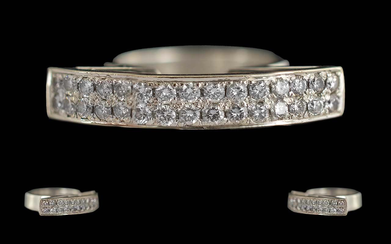 Ladies Quality Contemporary 18ct White Gold Diamond Set Dress Ring ' Anvil ' Design. The Well