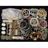Box Containing a Quantity of Costume Jewellery, including pearls, bangles, bracelets, brooches,