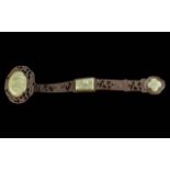 Chinese Carved Wooden ( Zitan ) Ruyi Scepter Inlaid with Carved Jade Inlay. Length 18.5