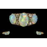 Victorian Period Ladies 18ct Gold 3 Stone Opal Set Ring, Raised Ornate Setting, Marked 18ct. Well