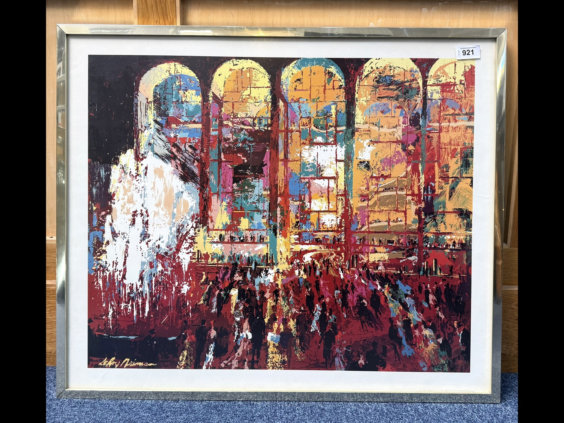 Large Limited Edition Colourful Print of New York Opera House. Mounted, framed and glazed.