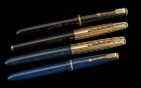 Collection of ( 4 ) Parker Fountain Pens. Comprises 1/ 14k Gold Nib - No 5. 2/ 14k Gold Nib - No