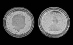 Royal Mint Brittania 1oz Fine Silver Coin - Purity 999. Still In Capsule. Date 2014. Mint