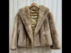 Ladies Fur Jacket, made by Lilian Smith of Southport, blonde fur, lined in sateen fabric, slit