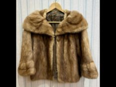 Ladies Golden Mink Jacket, wide sleeves with cuffs, shawl collar, fully lined in sateen fabric, hook