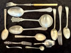 Small Collection of Sterling Silver Flat Ware, to include an antique sterling silver caddy spoon
