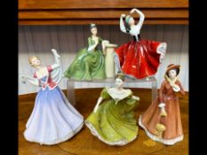 Five Royal Doulton Figurines, comprising 'Secret Thoughts' HN2382, 'Julia' HN2705, 'Lynne'