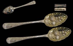 George IV Pair of Sterling Silver Berry Spoons. Maker Henry Ledger, London 1828. Each Berry Spoon