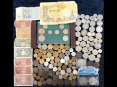 Collection of Assorted Coins, together with 1800s collapsible pocket coin balance in wooden case