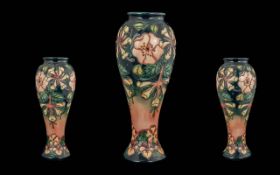 Moorcroft Hand Painted and Signed Modern Tube lined Vase ' Oberon ' Design. Designer Rachel Bishop.