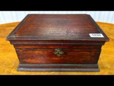 Wooden Writing Slope, burgundy velvet lining, compartments for paper and pens.