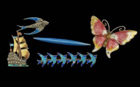 A small collection Of Fine Silver & Enamel Items (5 In Total) - Various subjects to include - (1)
