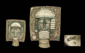 Troika Signed Aztec Two Face Mask Monogrammed to Base - Please See Photo. 10.5 Inches High & 7
