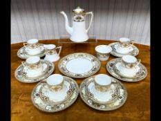 Noritake Coffee Set, No. 44318, comprising a coffee pot, six coffee cans and saucers, a milk jug and