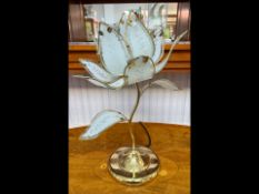 Decorative Table Lamp, in the form of a flower, with glass leaves edged in brass, on a brass base.
