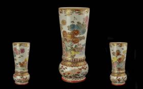 Japanese Meiji Period 1864 - 1914 Excellent Quality Tall Vase with Painted Floral Enamel Images of