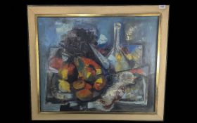 Large Oil Painting by Molne, 'Nature morte au porron Catalan'. Hector Molne (Cuban, b. 1935), oil on