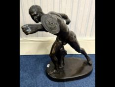 Large Antique Bronze Style Figure of the Borghese Gladiator, realistically modelled with short sword