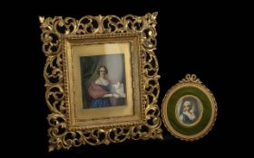 A Framed Watercolour of a Mrs Trotter nee Dent, by Prenazzi, dated 1845, depicts a lady posing at