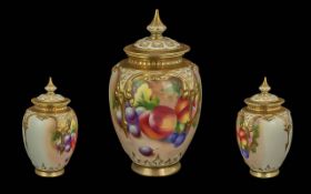 Royal Worcester Hand Painted and Signed Fallen Fruits ( Stillife ) Lidded Pot Pourri Jar,