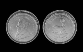 South African Mint Krugerrand 1oz Fine silver Coin - Purity 999. Still In Capsule. Date 2025. Mint