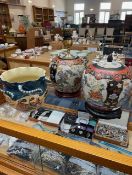 An Oriental Style Lamp Base decorated with flowers and birds, measures approx. 15'' high, with