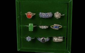 Great Collection of ( 9 ) 925 Silver & Different Stone Set Rings. All Stamped for Silver. Various