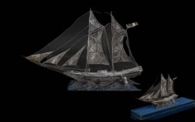 Vintage 925 Silver Ship, Housed In a Dome of Realistic Form - Please See Photos.