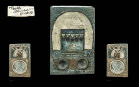 Troika Cornwall / England Signed Slab Vase, Aztec Design. Monogrammed LT For Linda Taylor. Late