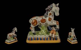 Staffordshire 19th Century Prattware Hand Painted Figure ' A Performing Horse on Base ' c.1790 -