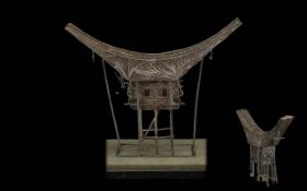 Vintage 925 Silver Ship, Housed In a Dome of Realistic Form - Please See Photos.