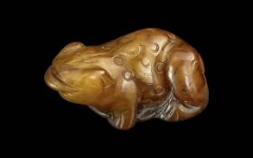 Antique Red Brown Jade Diminutive Frog F