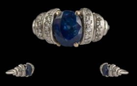 Art Deco Platinum Sapphire & Diamond Rin