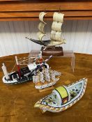 Four Model Ships, includes a wooden fish