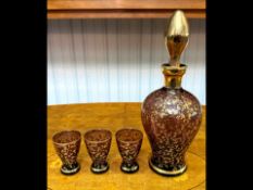 Murano Glass Decanter & Three Small Glas