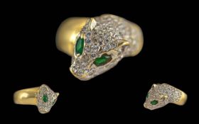 Ladies Superb 18ct Gold Leopards Head Ri
