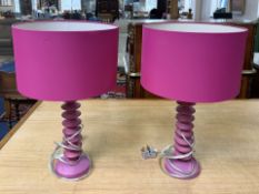 Pair of Pink Table Lamps, twist stem des