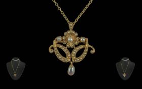 Ladies Ornate 9ct Gold Seed Pearl Set Pe