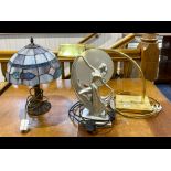 Three Table Lamps, comprising a brass reading lamp, an Art Deco style table lamp, and a Tiffany