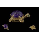 Amethyst, Emerald and Diamond Set Brooch, in the form of a turtle. Central Amethyst approx. 9