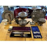 Collection of Silver Plated Ware, to include candelabra, trays, large tureen, boxed sets, etc.