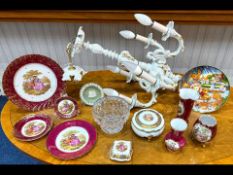 Collection of Red Limoges 'Le Reine', comprising a 6'' vase, 5'' vase, egg shaped vase 5'', three