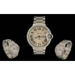 Cartier Ballon Bleu W6901224 Stainless Steel Automatic Diamond Bezel Set Watch. Features Diamond