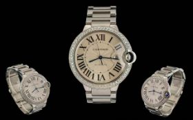 Cartier Ballon Bleu W6901224 Stainless Steel Automatic Diamond Bezel Set Watch. Features Diamond
