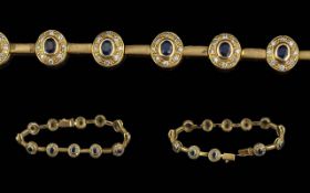 Ladies Pleasing 18ct Gold Sapphire and Diamond Set Bracelet, Not Marked but tests High Ct Gold,