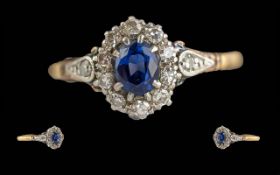 Antique Period Ladies 18ct Gold and Platinum Exquisite Blue Sapphire and Diamond Set Cluster Ring,