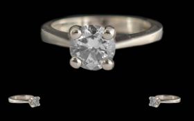 Ladies Pleasing Quality 18ct White Gold Single Stone Diamond Set Ring - Full Hallmark To Interior Of